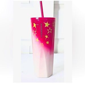 NWT Starbucks Christmas 2024 Pink & Gold Stars Stainless-Steel Venti Tumbler